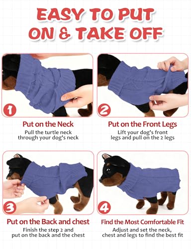 Image of Dog Sweaters for Small Medium Large Dogs Cats, Soft Warm Turtleneck Pullover Solid Cable Knit Fleece Stretch Pet Clothes,Classic Fuzzy Coat for Puppy Girl Boys for Fall Winter Cold Weather