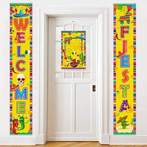 Cinco de Mayo Fiesta Decorations Banner - Mexican Porch Sign Decor Hanging Front Door Indoor Outdoor Accessories Cover