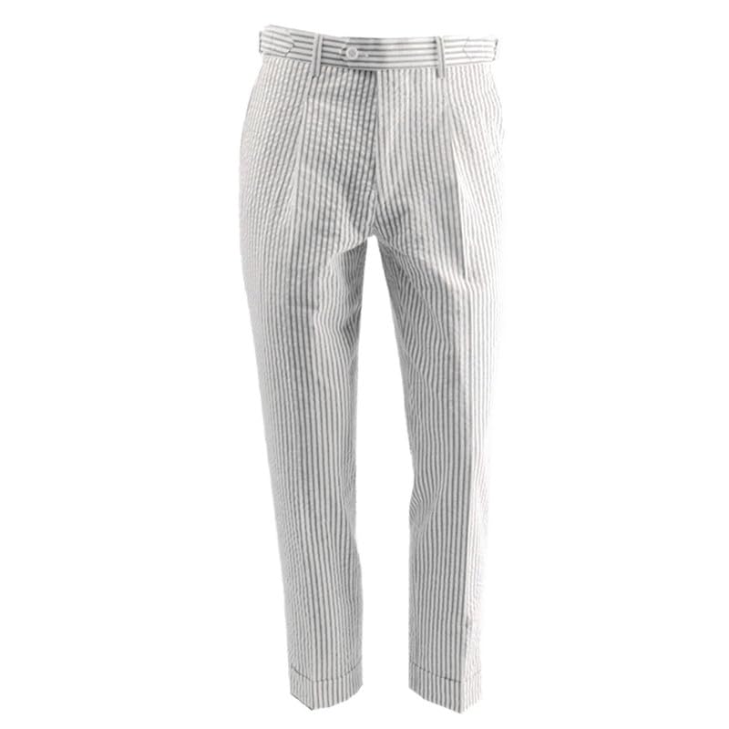 HBDesign Summer Pure Cotton Seersucker Slim Business Casual Men's Dress Pants Thin Striped Mid-Waist Handmade Pants