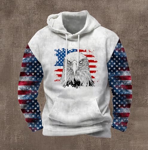 Men's Ethnic Print Sweatshirt American Flag Hoodies Drawstring Drop Shoulder Cowboy Pullover Tops with Pocket2