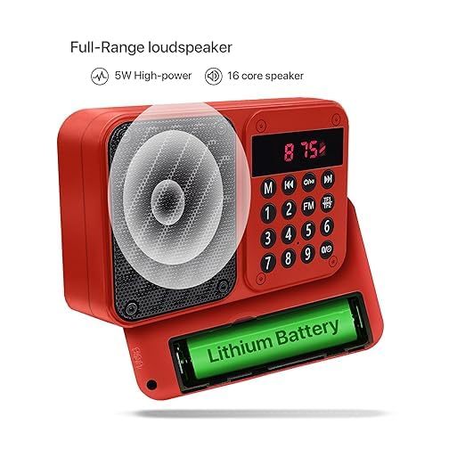 Image of M7 Pocket Blast FM Radio with Bluetooth Speaker with Powerful Sound, 6w-12 Hours (Tupe C Charging) and Number Pad (AUX, SD Card, USB Input (AUX, SD Card, USB Input) (M-7 Red)