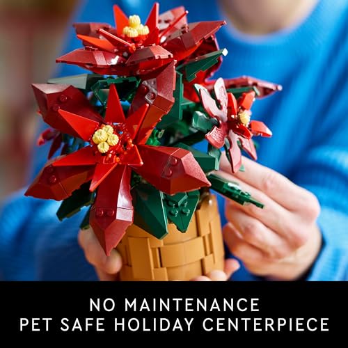 Image of LEGO Icons Poinsettia Plant Decor Building Set, Holiday Centerpiece Table Decoration, Gift Idea for Flower Lovers, Christmas Decor, Botanical Collection, Grande Italia Plant, 10370