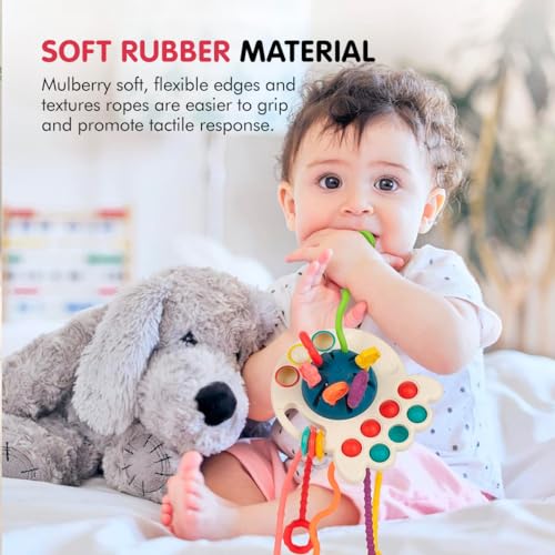 Image of Kidology Pull String Toy for Babies Teething Strings Sensory Montessori Toys Baby Girl,Travel Toy for 6+Months Boy Food Grade Silicone Fine Motor Skills Toy for Toddlers (Octopus Design 2),Multicolor