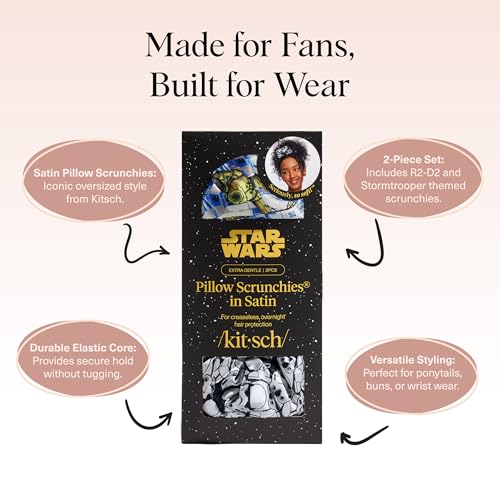 Image of Kitsch x Star Wars R2-D2 & Stormtrooper Scrunchies for Women- Softer Than Silk Scrunchie, No Crease Hair Ties, Perfect For Day And Night Creaseless Hair Accessories - 2pcs