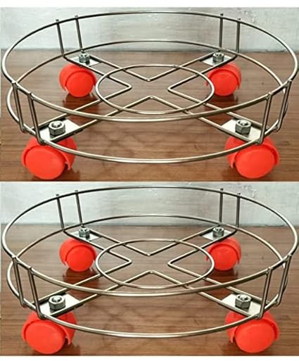 IVOLGA Cylinder Trolley Gas Trolley Gas Stand Stainless Steel Gas Cylinder Trolley Stend with Wheels for Easily Movable Cylinder (2 PC)