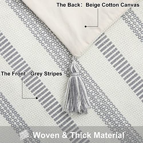 Smile Bee Boho Outdoor Throw Pillow Covers Set Of 2, Decorative Woven Striped Pillow Covers With Tassels For Couch Bed Sofa, 18X18 Inch, Grey And Cream White #TOP4