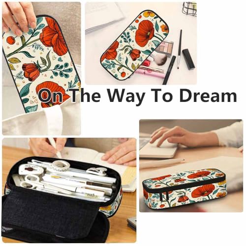 Image of Yekiua Floral Pencil Pouch Blossom Wild Flower Leaves High Capacity Pencil Case Stationary Bag Cosmetics Bag Colorful