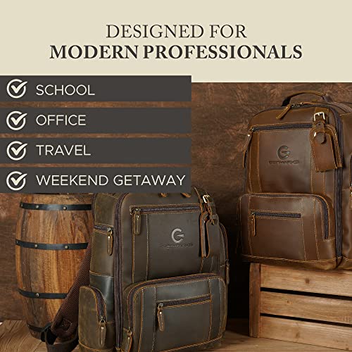 Full Grain Genuine Leather Large Leather Backpack for Unisex 15.6 Inch Laptop Backpack Large Capacity Weekender Business Travel Hiking Overnight Shoulder Daypacks 40L (Dark Brown).3