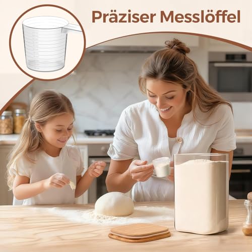 Image of ComSaf Set of 2 Storage Jars with Lid, Airtight, 1.5 L /4.4 L, Glass Containers with Lid and Storage Jars, Ideal for Flour Containers, Cereal Box and Biscuit Jar, Glass, Kitchen Organiser