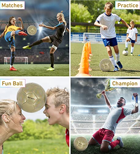 Image of Barocity Classic Gold Size 4 Soccer Ball - Premium Outdoor and Indoor Soccer Ball with Reflective Iridescent Rainbow Hex Pattern, Perfect Boys and Girls Soccer Ball for Playtime, Practice and Training