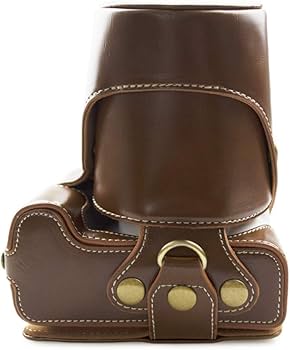 kinokoo Canon EOS 200D/EOS KISS X9 / EOS KISS X10専用カメラケース カメラバッグ 18-55 mm レンズ 対応 バッテリーの交換でき 三脚ネジ穴付き PUレザー 全面保護型 ショルダーストラップ付き (ブラウン)