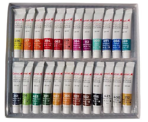 Image of Camel Artist Acrylic Colours 20ml, 24 Shades (Assorted Colour)