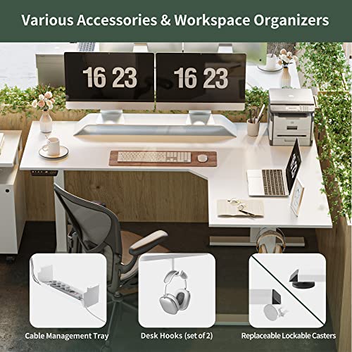 Image of FEZIBO 75 Inches, Supports Over 300lbs, Large L Shaped Standing Desk, Electric Height Adjustable L Shaped Desk, Suitable for Home Office, White Frame /White Top