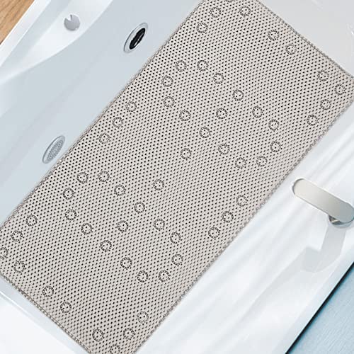 Alfombrilla de baño antideslizante de 91 x 43 cm, extra larga, antimoho para niños mayores, tapetes de baño con ventosas y orificios de drenaje, lavables a máquina, marrón Cover