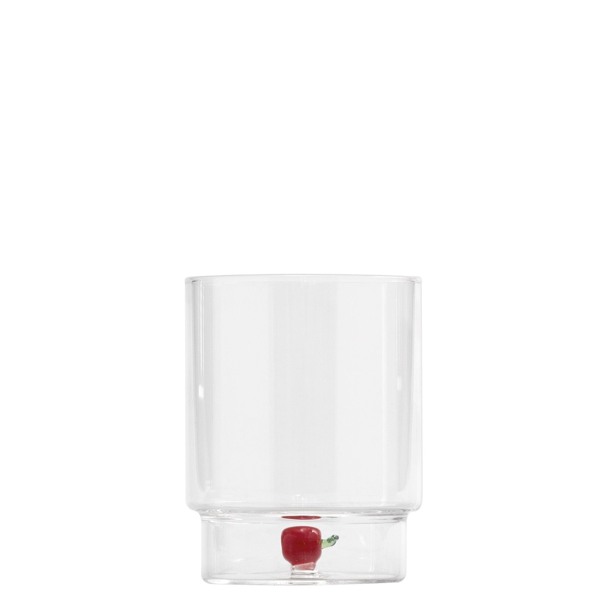 Zafferano Teca Frutta Mix - Set 6 Bicchieri in Vetro Borosilicato con Frutta - Tumbler 35 cl Doppio Fondo Decorato a Mano, Lavabili Facilmente
