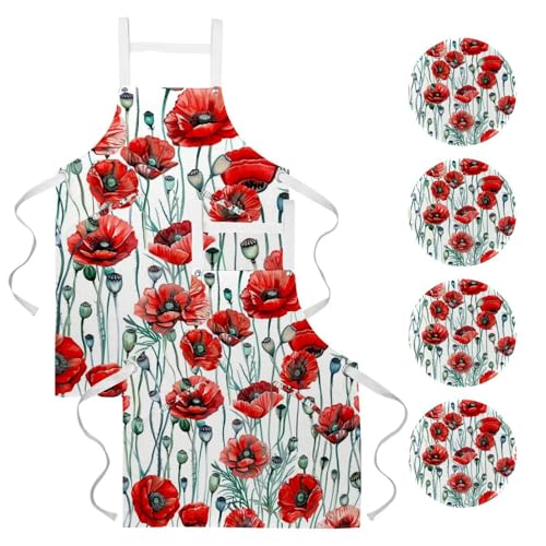 Tabliers de cuisine coquelicots élégants pour cuisiner en duo sans taches