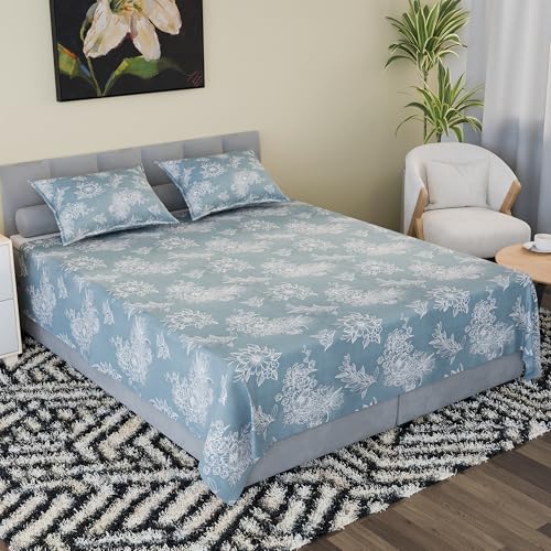 Image of Kuber Industries Cotton 180 TC Double Bedsheet With 2 Pillow Covers | Machine Washable Soft Bedsheet For Living Room, Home & Hotels | Lotus Fabio Print - Grey & White