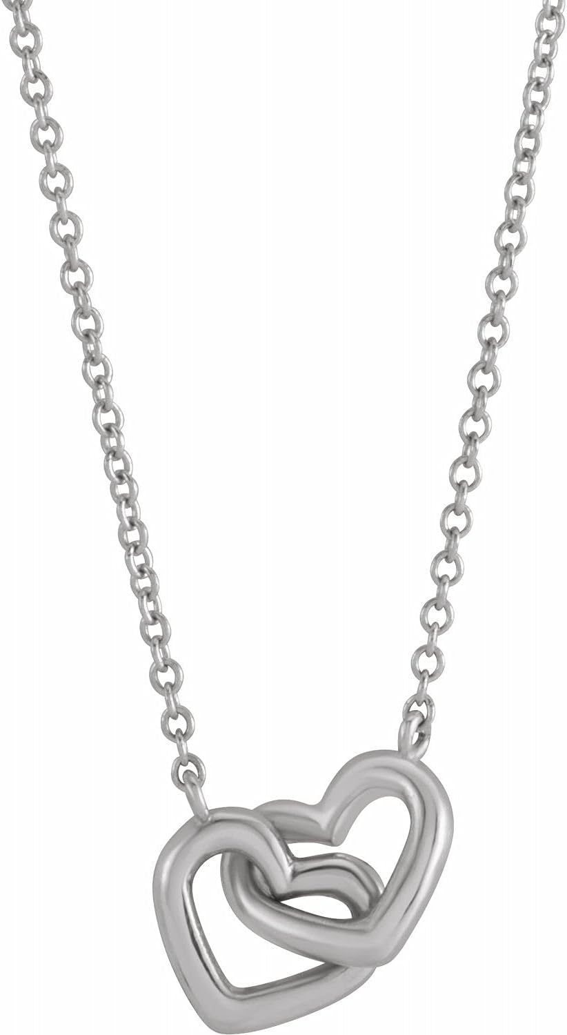 Diamond2Deal 14K Gold, Sterling Silver Or Platinum Interlocking Heart Pendant 16-18" Necklace