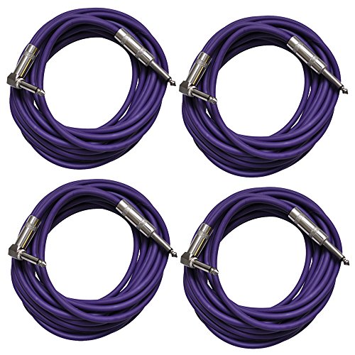 Seismic Audio SAGC20R-PURPLE-4PACK 4 Pack Of Purple 20 Foot Right Angle To Straight Guitar Cables cover