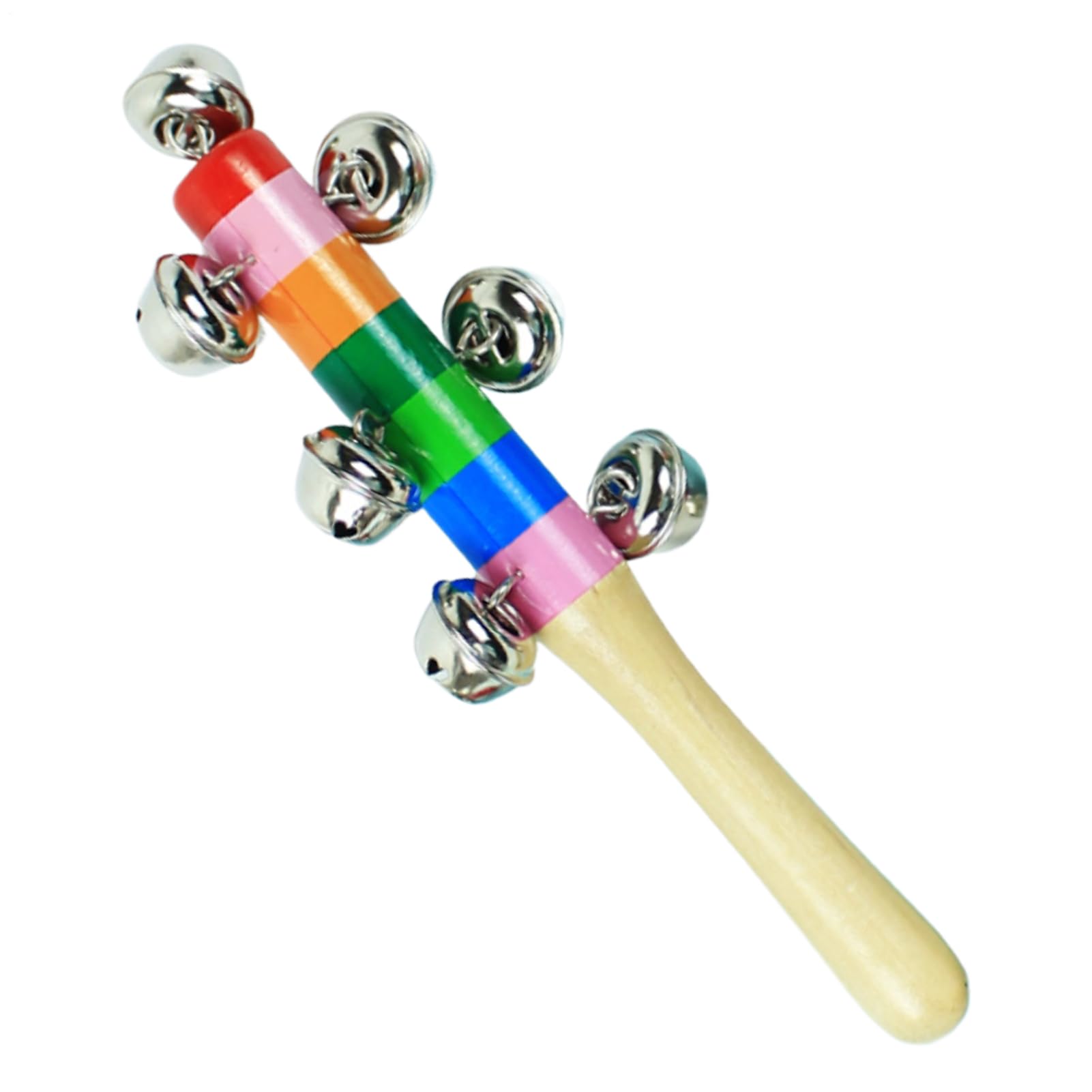 Colourful Wooden Jingle Bell Stick 19.5cm Rainbow Handhold Bell Educational Jingle Stick Shaker Rattle Musical Instrument Toy School Desk Ring For Boys Girls Age 0 + Daycare Play Early Childhood