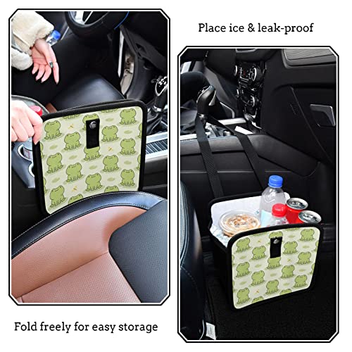 Image of Cute Frog Car Trash Can, Foldable Hanging Car Trash Bag, Funny Animal Green Small Waterproof Car Accessories Garbage Bin