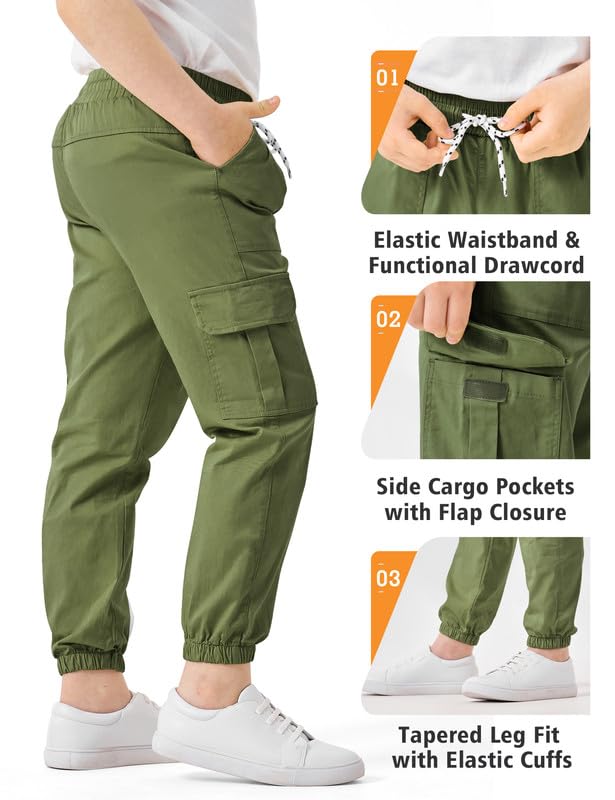Boys Cargo Pants Kids Stretch Hiking Pants Elastic Waist Lightweight Joggers3