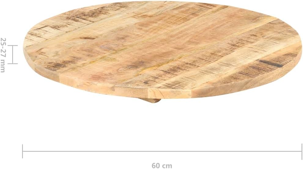 Solid Mango Wood Round Table Top 23.6" Natural Rustic Finish with Dual Wood Supports for Indoor Outdoor Use, Patio Dining Coffee Table Replacement Desktop