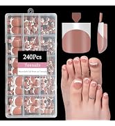 Dsixnails 240Pcs Brown Toe Press on nails, Short Press on Toenails for Women, Square French Tip P...