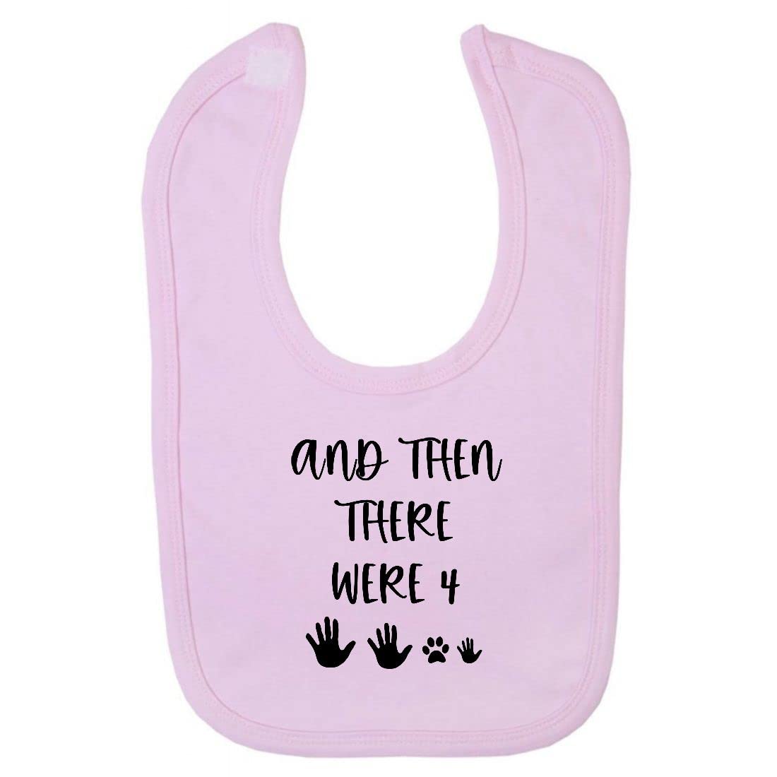 Miammo And then there were four (hand and paw prints for expecting parents, dog cat mum) pregnancy announcement reveal [BBY7] customisable cotton baby bib - Pastel Pink