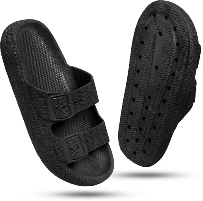 Image of Women Adjustable Open Toe Slide Sandals Classic Ultra Soft EVA Footbed Summer Designed to Fit Flat Buckle Sliders for Women & Girls
