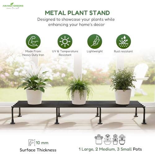 Image of Anandi Green's Black Color Anti Rust Metal plant Stand For for Balcony, living room, indoor and outdoor use (Rectangular Pack of 4)