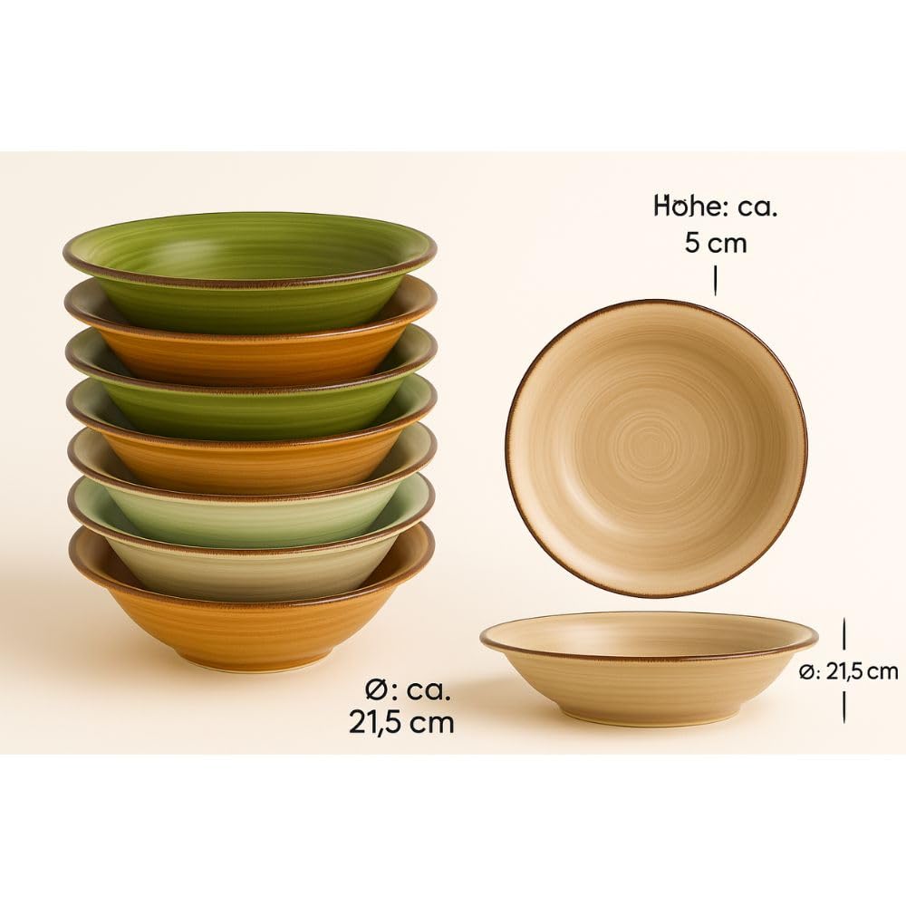 Herbst & winter geschirr Porzellan 6er Set Suppenteller, 650 ml Suppenschalen Steingut, Pastateller, Spaghetti Tiefe Teller, Nudelschalen, Ramen Schalen, große Salatschalen, Mehrzweckschalen