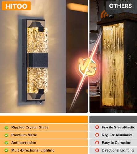 Image of 15.3 inch Dusk to Dawn Outdoor Wall Light, 12W LED Black and Gold, 1-Pack | IP65 Waterproof, Exterior Crystal Modern Wall Sconce, Ideal for Porch, Hallway, Doorway, Patio