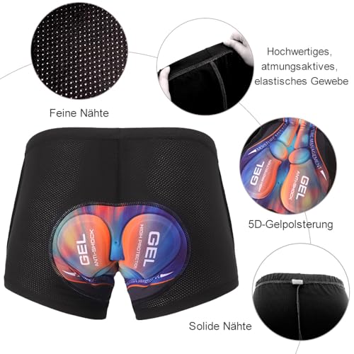 Ulhnei Fahrradhose Herren Radunterhose 5D Gepolstert Radhose Kurz Radlerhose Atmungsaktive schnelltrocknende stoßfeste Fahrrad Unterhosen Fahrradunterhose