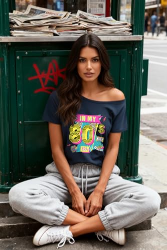 YHHR 90's Shirts for Women 80s Neon Off the Shoulder Tops Vintage Shirt — view 3