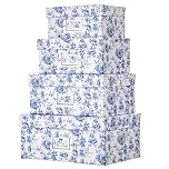 Hollyone Blue & White Gift Boxes with Lids, Cardboard Jewelry Boxes Rectangle Storage Box, Set of 4 Nesting Assorted Sizes Packaging Boxes for Presents, Flowers, Gift Wrap, Birthday, Party, Jewellery