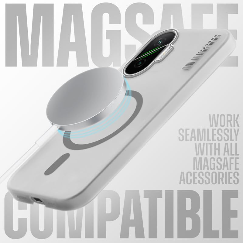 Image of Mr. Case Back Cover for Poco F7 5G Elegant Frosted White Translucent Back Only Compatible with Wireless Magnetic Accessories | Anti-Scratch Shockproof Phone Case - Grey