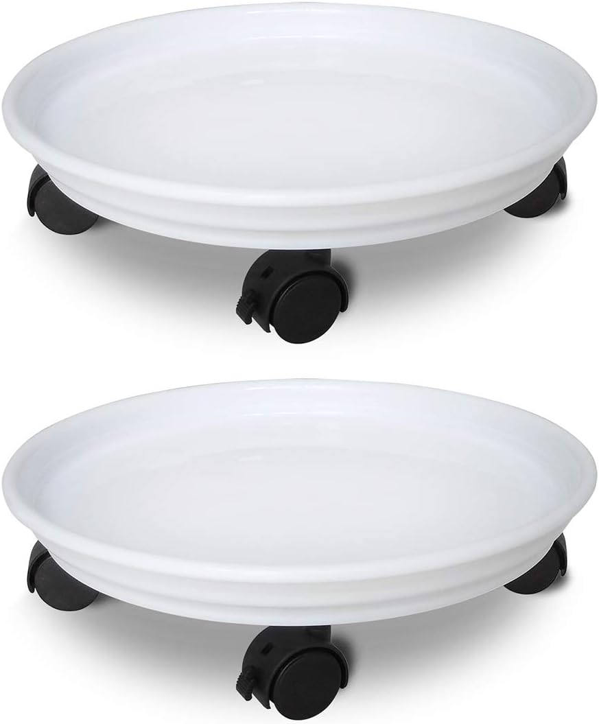 2 Pack of Plant Pallet Caddy, Planter Pot Mover, Plant Pot Pallet Dolly Caster Rolling Plant Stand with Universal Wheels, White (2 Pack)