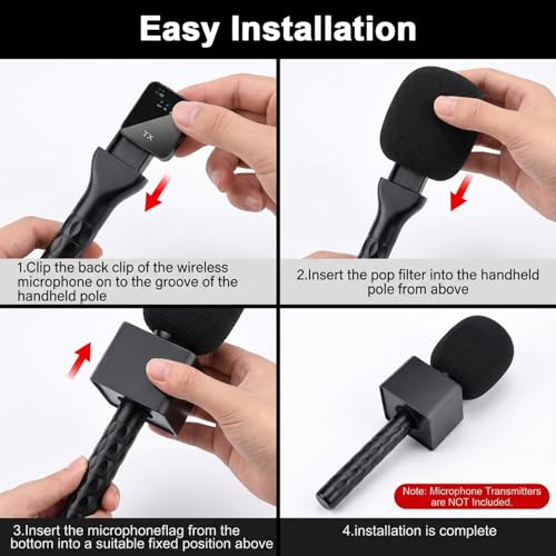 Image of HASTHIP Handheld Microphone Adapter Kit with Non slip Grip Handle Universal Cold Shoe and Mic Logo Holder for Reporting Presentations and Video Recording