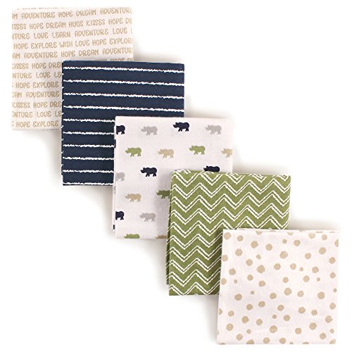 Image of Luvable Friends Unisex Baby Cotton Flannel Receiving Blankets, Rhino 5-Pack, One Size