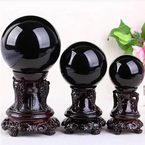 Sphère en obsidienne noire véritable avec support, objet d'art 15cm