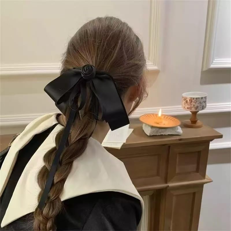 Retro Black Camellia Ribbon Hair Accessory Updo Fabric Headwear image 2