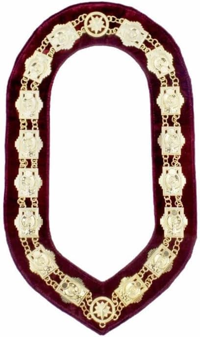 Bricks Masons Daughters of Sphinx Chain Collar – Gold Plated Sphinx Head with Maroon Velvet Backing
