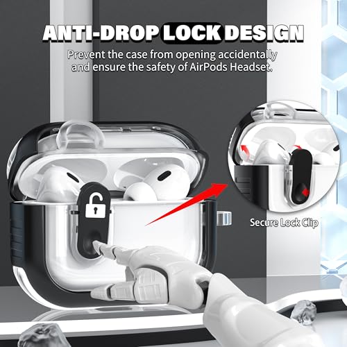 Image of for Airpods Pro 2nd Generation Case with Secure Lock, Compatible with Airpods Pro 2nd /1st Gen, Clear TPU Transparent Military Grade Shockproof Case. Black