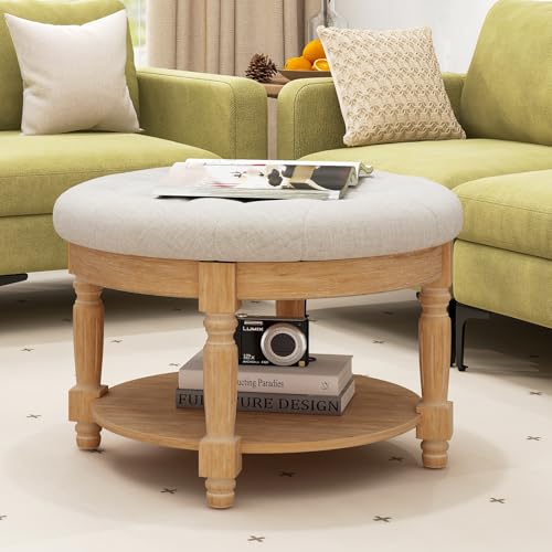 Giantexlargeottomancoffeetable29inchoversizedroundottomanwithstorageshelfflipuptopwoodlegsfarmhouseupholsteredtuftedottomanfootrestforlivingroombedroombeigenatural  Urban Country Home Decor Giantex large ottoman coffee table 29 inch oversized round ottoman with storage shelf flip up top wood legs farmhouse upholstered tufted ottoman footrest for living room bedroom beige natural  urban country home decor