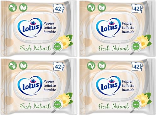 Lotus Papier Toilette Humide Fresh Natural - Sans colorant, ni parfum - Fibres FSC 100% d’origine naturelle - 42 unités (Lot de 4)