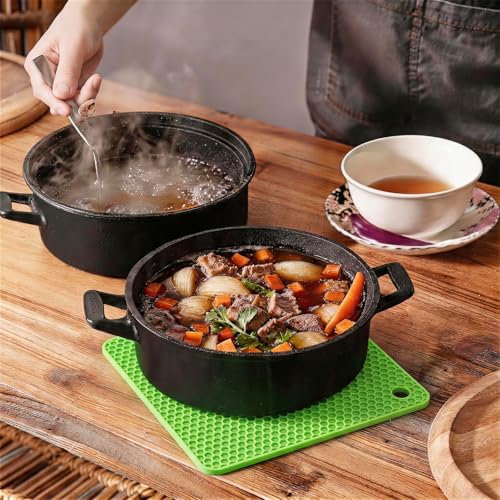 Image of Silicone Trivet Mats,Heat Resistant Pot Holders, Multipurpose Non-Slip Hot Pads for Kitchen Potholders, Hot Dishers, Jar Opener, Spoon Holder, Food Grade Silicone(Green Size Square 7.1''x7.1'')