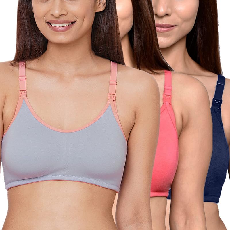 Image of Inner Sense Organic Cotton Bamboo Nursing Bra for Women I Non Padded Feeding Bra with Keyhole Back Design I Wire Free Maternity Innerwear with Full Coverage