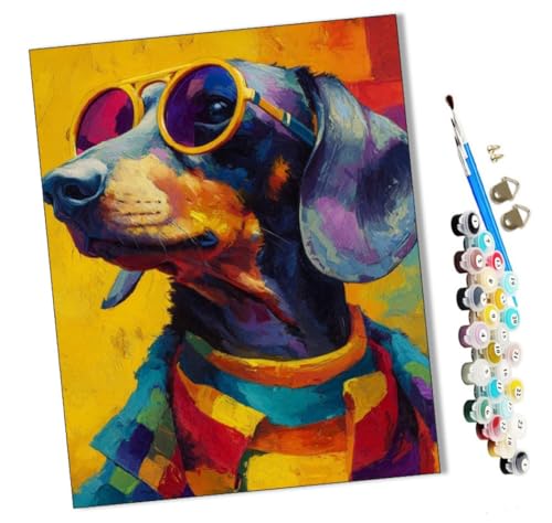 WMZPOY Pintar por numeros para Adultos Perro salchicha colorido animados Pintura por números Adultos y para niños-Lienzo pre Dibujado con numeros para Pintar con Pinceles 40x50cm