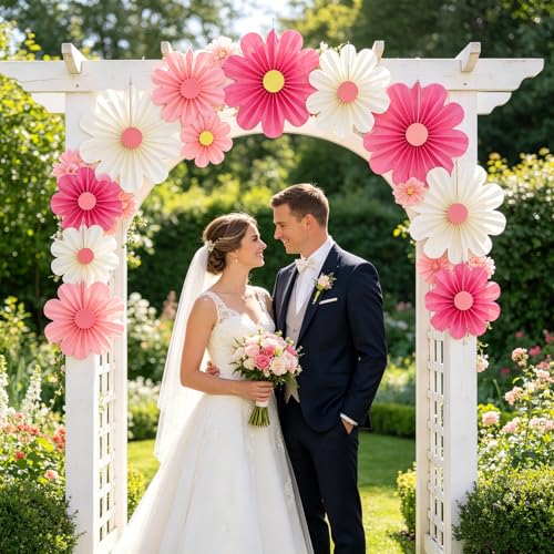 Image of SUNBEAUTY Paper Flowers Decorations Pink Daisy Paper Flowers Decorations for Wall Hanging Paper Fans Decoration Floral Backdrop Decor for Birthday Wedding Baby Shower Classroom Decoration Set of 9